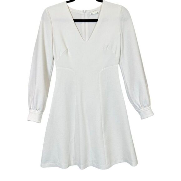 Club Monaco White Mini Dress Button Cuff Zip Back Textured Fit and Flare Size 00 - Picture 1 of 12